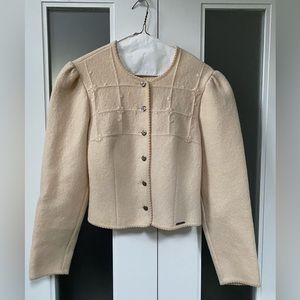 Vtg Geiger 40/L Ivory Wool Cardigan